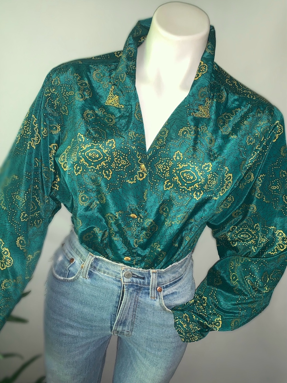 v i n t a g e :: Artsy Floral Paisley Silky Satin Blouse